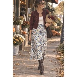 TRAMP midi skirt floral front slit date night summer pretty feminine bright